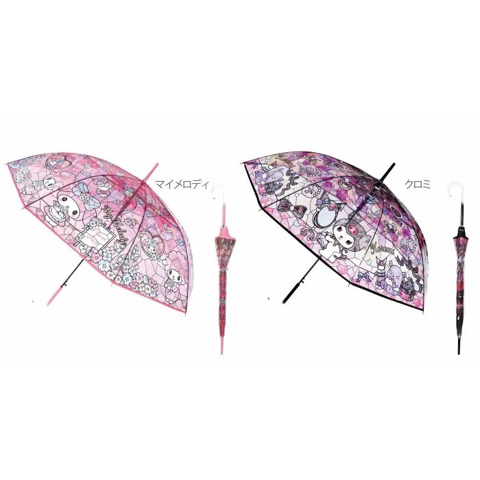 ♥小花花日本精品♥ 美樂蒂 酷洛米 透明直傘 彎把雨傘 彩繪玻璃窗戶圖樣設計 雨具用品~3