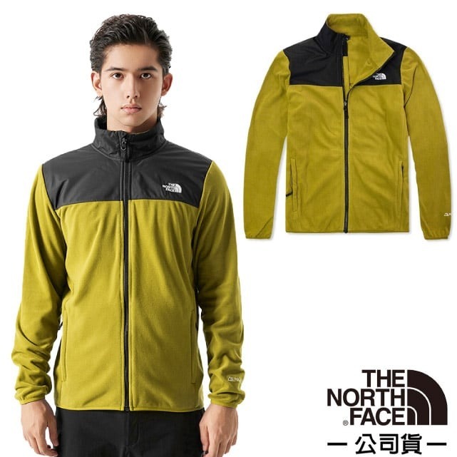 【美國 The North Face】男 款拼接舒適保暖立領POLARTEC 抓絨外套/夾克 舒適立領_硫磺綠_83OS