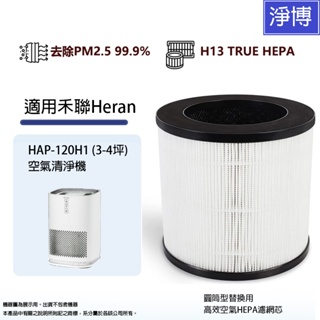 適用Heran禾聯HAP-120H1 (3-4坪)空氣清淨機替換用HEPA活性碳濾網濾芯