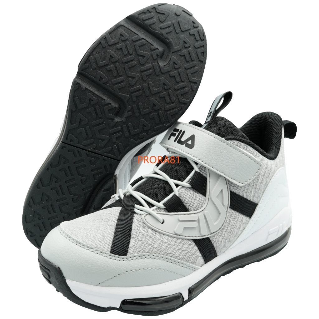 FILA B409Y-410 灰X黑X白 高筒單黏帶大氣墊籃球鞋(童鞋，兩款配色)【康特杯，足弓支撐鞋墊】301F