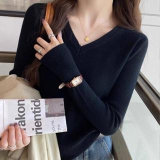 衣時尚上衣 針織衫 毛線衣 保暖 新款V領長袖針織衫洋氣修身毛衣內搭打底上衣TBF15-8598.