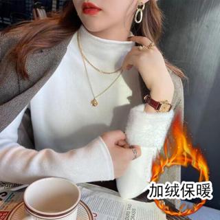 衣時尚上衣 針織衫 毛線衣 保暖 新款半高領一體絨打底衫毛衣女內搭加絨加厚捲邊針織衫毛衣上衣TBF15-8585.