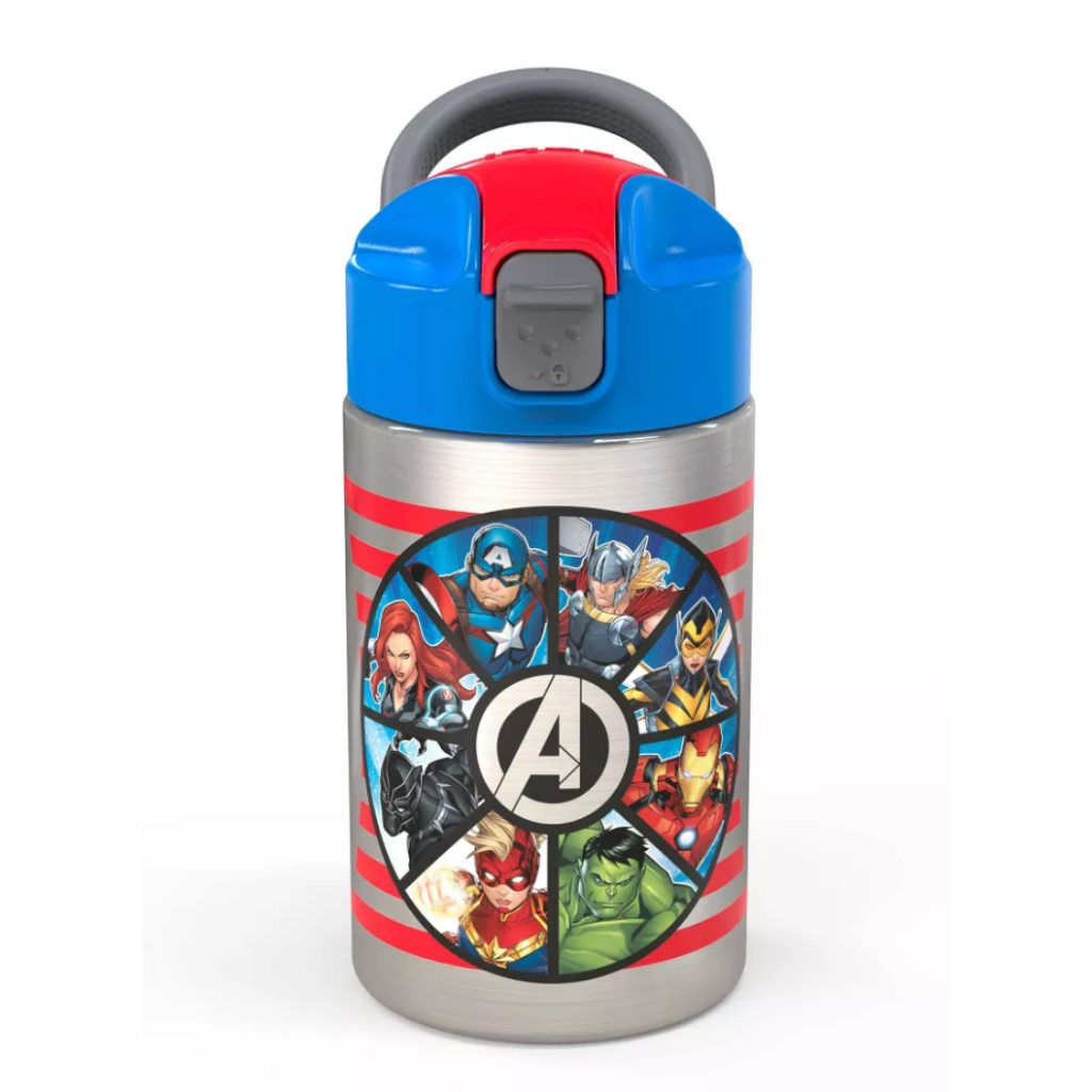 美國加州好物代購 現貨 Marvel 復仇者聯盟 提把吸管式有蓋不鏽鋼水壺 兒童水壺 410ml 蜘蛛人鋼鐵人美國隊長