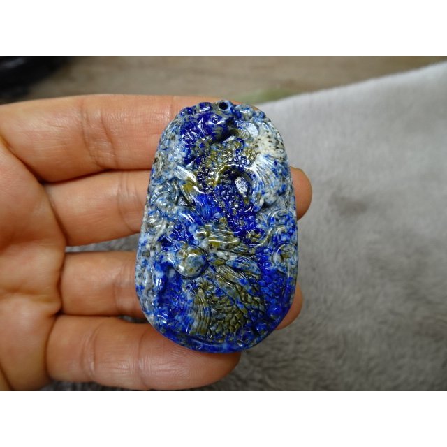 《藍金寶石玉石批發區》→〈雕刻項鍊系列〉→天然阿富汗青金石精雕（魚龍〉→H506