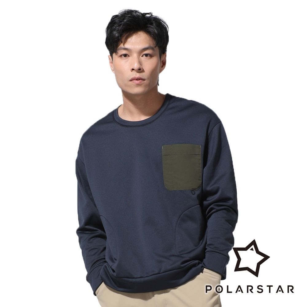 【PolarStar】男多口袋保暖圓領上衣『深藍』P23903
