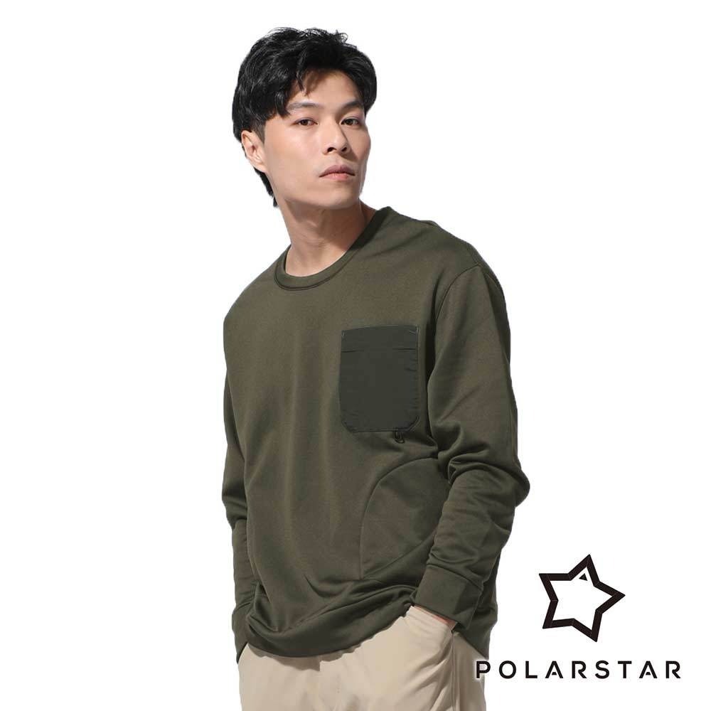 【PolarStar】男多口袋保暖圓領上衣『軍綠』P23903