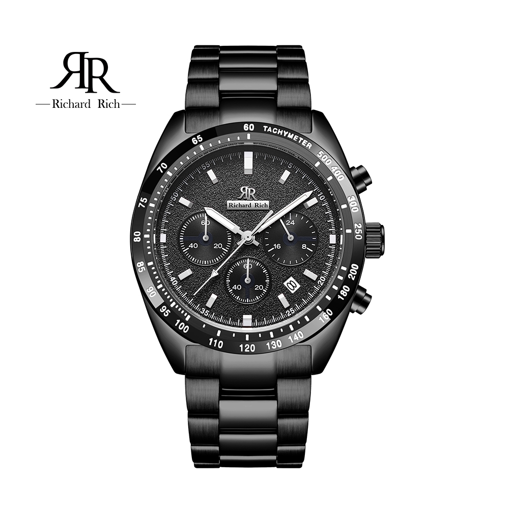 ⏰ACE⏰【Richard Rich】RR 星際霸主系列 黑帶黑面計時三眼陶瓷圈不鏽鋼腕錶