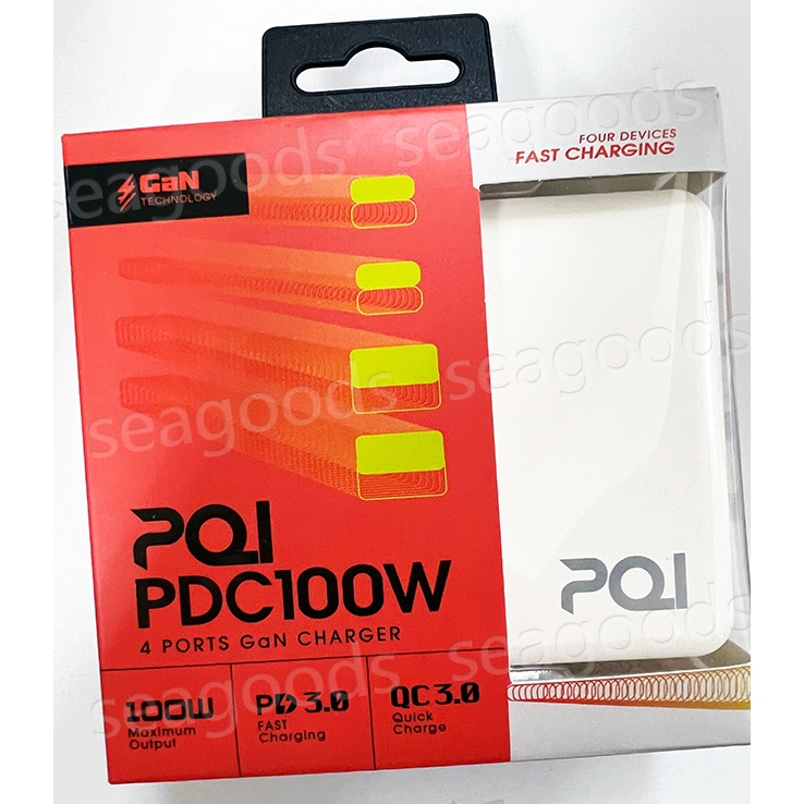 【現貨王】PQI PD QC3.0 100W GaN 氮化鎵高速充電器 + 快充數據線 2C+2A 四孔充電頭 快速充電