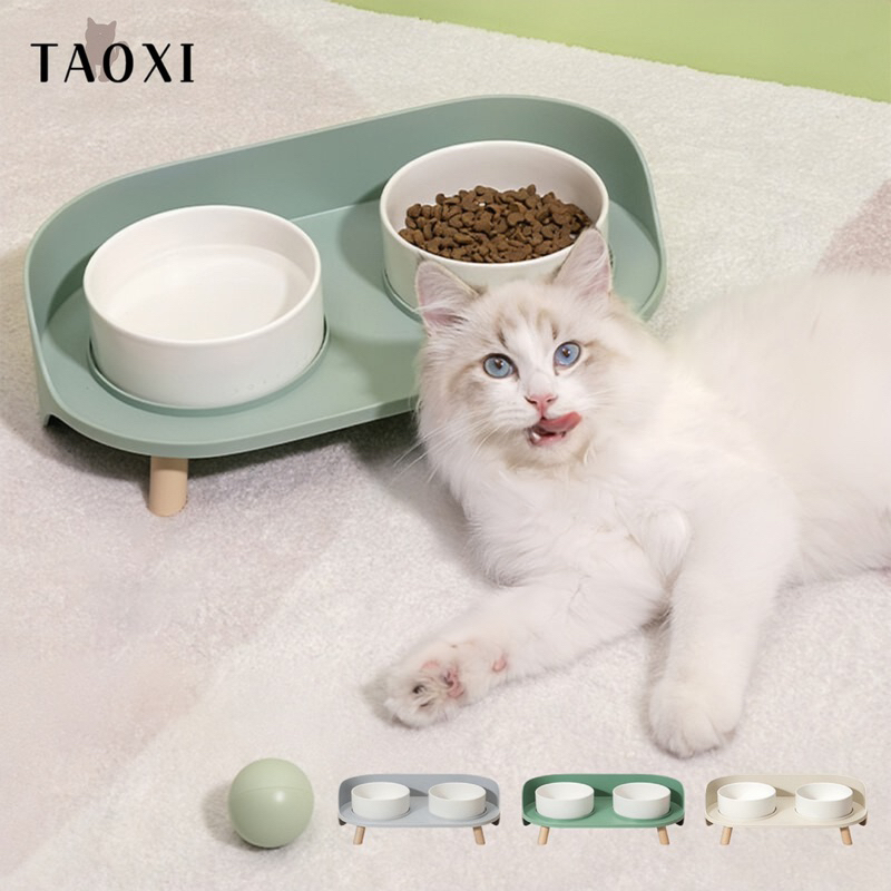 【桃喜 TAOXI】月半雙碗小餐桌 防打翻防漏食 保護頸椎 預防黑下巴 寵物餐桌 寵物碗 貓碗 狗碗