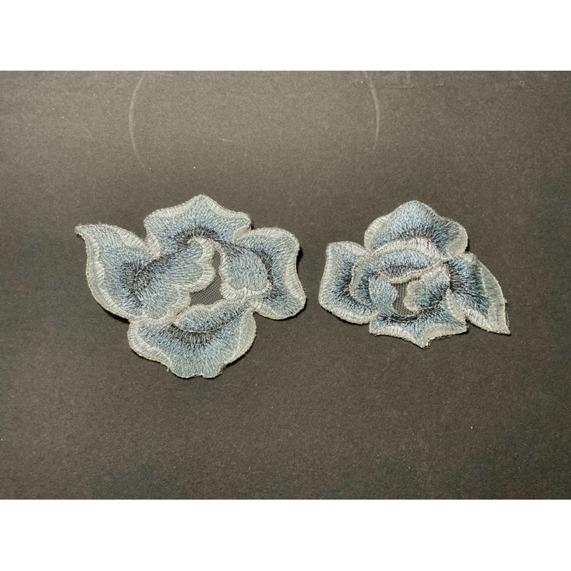 AE61/無背膠-灰藍色系金絲刺繡花朵/刺繡布貼/花朵布貼
