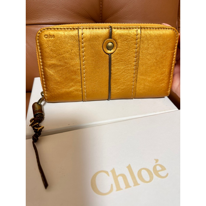 Chloe 真皮長夾 金色 全新