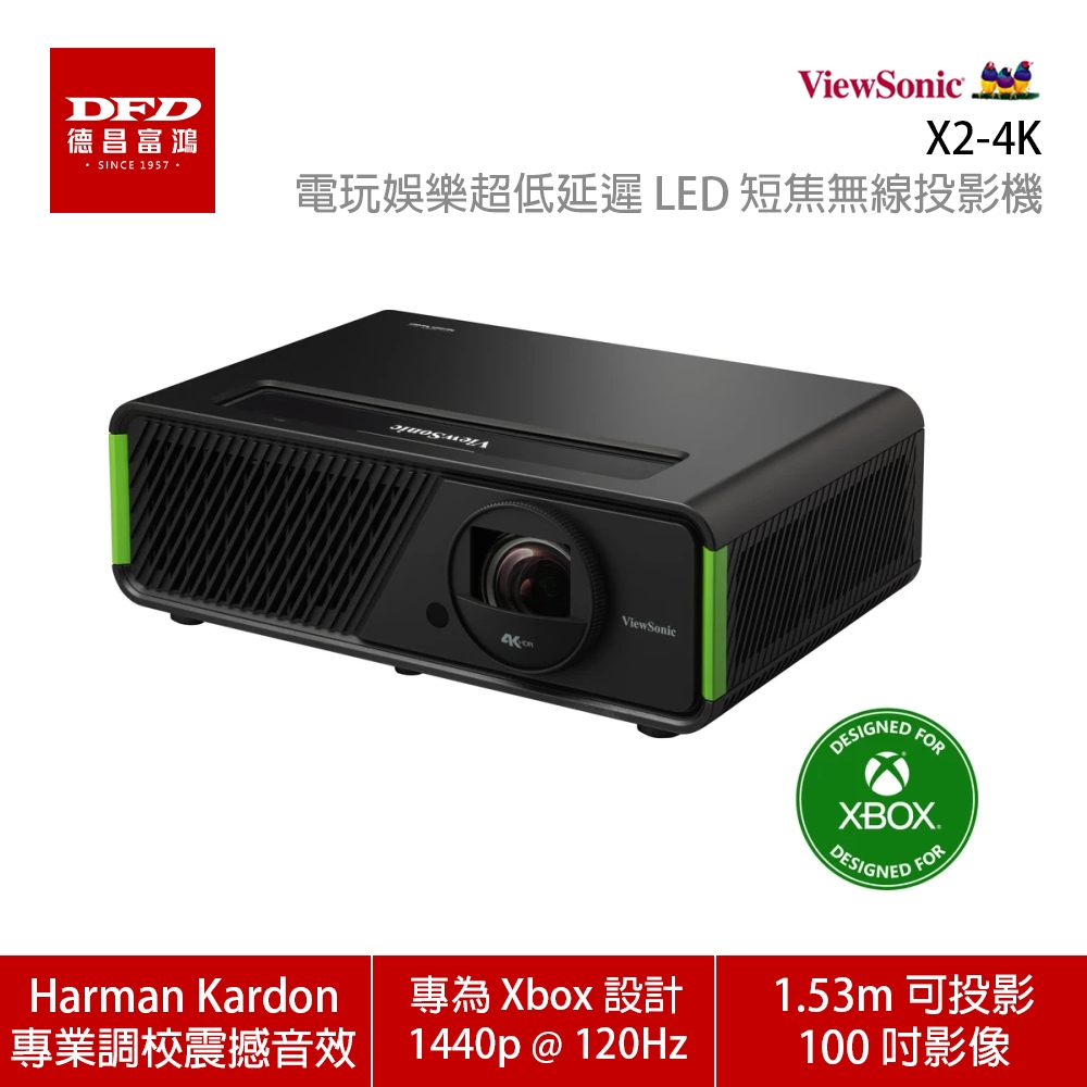Viewsoinc 優派 X2-4K 專為 XBOX 設計電玩娛樂超低延遲 LED 短焦無線投影機 公司貨