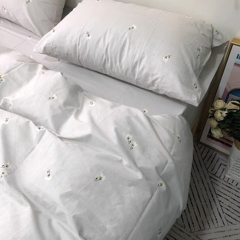 北歐簡約灰色細條紋小花純棉床包組精梳棉床單被套枕套 ikea床墊尺寸 單人床包 雙人床包 雙人加大床包