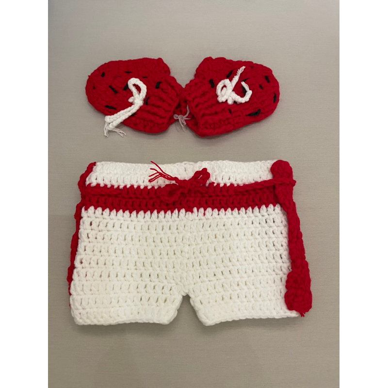 嬰兒寫真裝 拳擊裝 拳擊手套 褲子 造型2件入(紅色)
