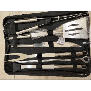全新 中秋 BBQ 燒烤工具 9件組 烤肉用具 廚房 夾子 叉子 鏟子 刷子 戶外 露營 不鏽鋼工具