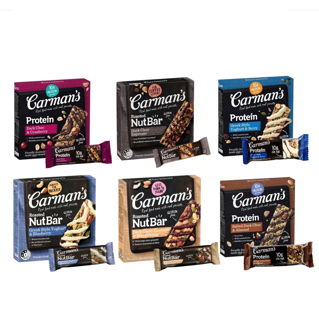 [健人必備] 澳洲 Carman's 蛋白棒 能量棒 (5條/盒) 10種超讚口味任選 蝦皮直送 現貨 運動補給 堅果棒