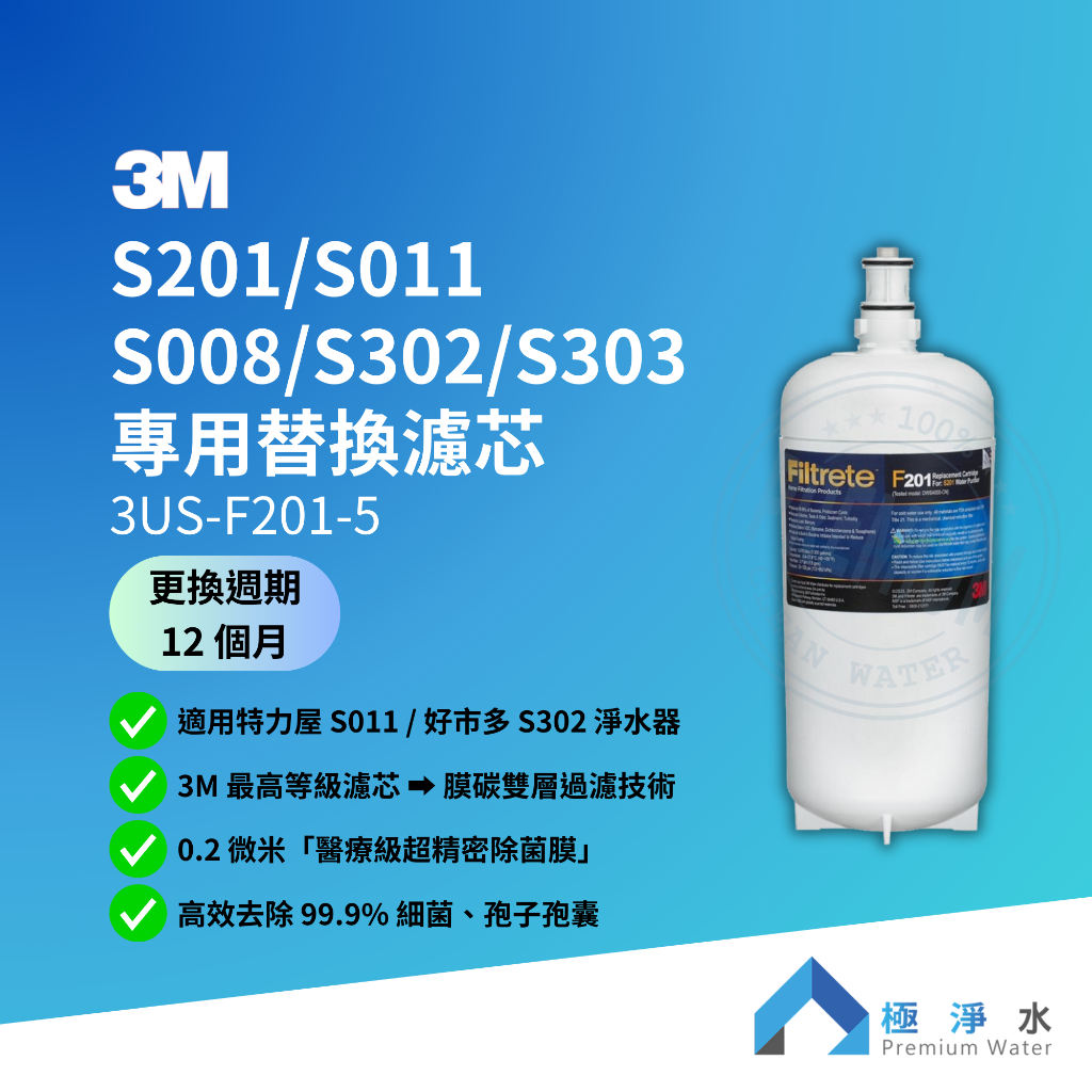 【蝦幣10%回饋】【3M】台灣公司貨 S201/S011/S302/S303 專用替換濾芯 3US-F201-5