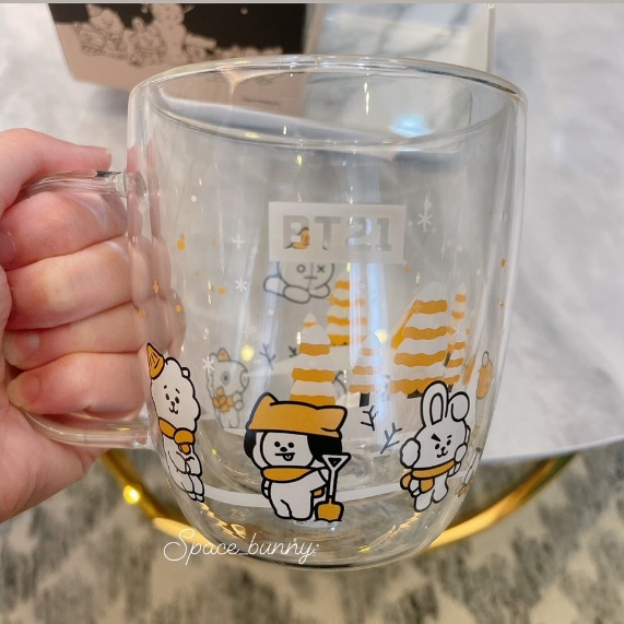 【全新現貨】BT21 系列  雙層透明杯  冬季 雪花 (全家) 雙層玻璃杯 玻璃杯 水杯 BTS 防彈少年團