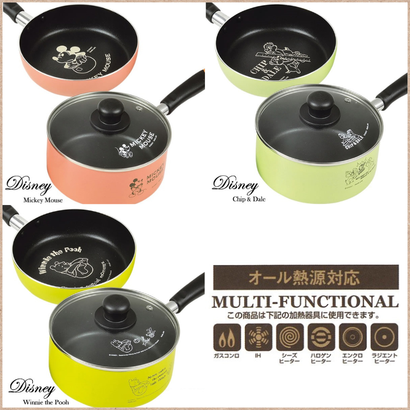 【迪士尼】🇯🇵日本｜不沾鍋 米奇、奇奇蒂蒂、維尼 平底鍋+湯鍋+玻璃蓋 3件組 鍋具