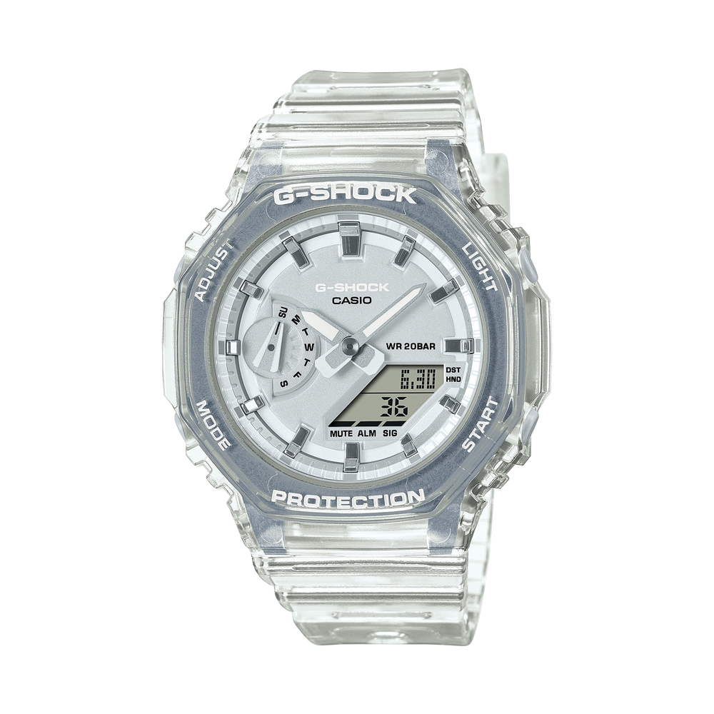 CASIO卡西歐 G-SHOCK 半透明白霧金屬  八角雙顯電子錶 (GMA-S2100SK-7A)