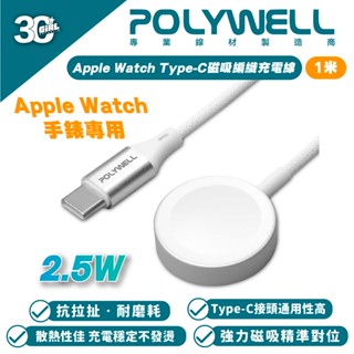 POLYWELL Type C 磁吸 充電線 編織 Apple Watch 9 8 7 Ultra 2