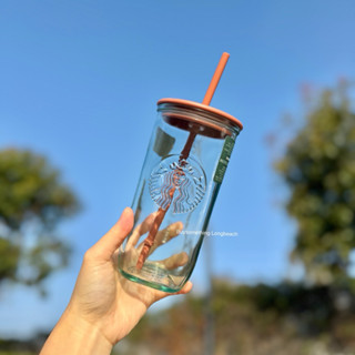 🕊享敗美國代購 美國星巴克 Starbucks 隨行杯 吸管杯 環保杯 派克市場 馬鞍皮色 湖水綠 三角玻璃杯 替換杯蓋