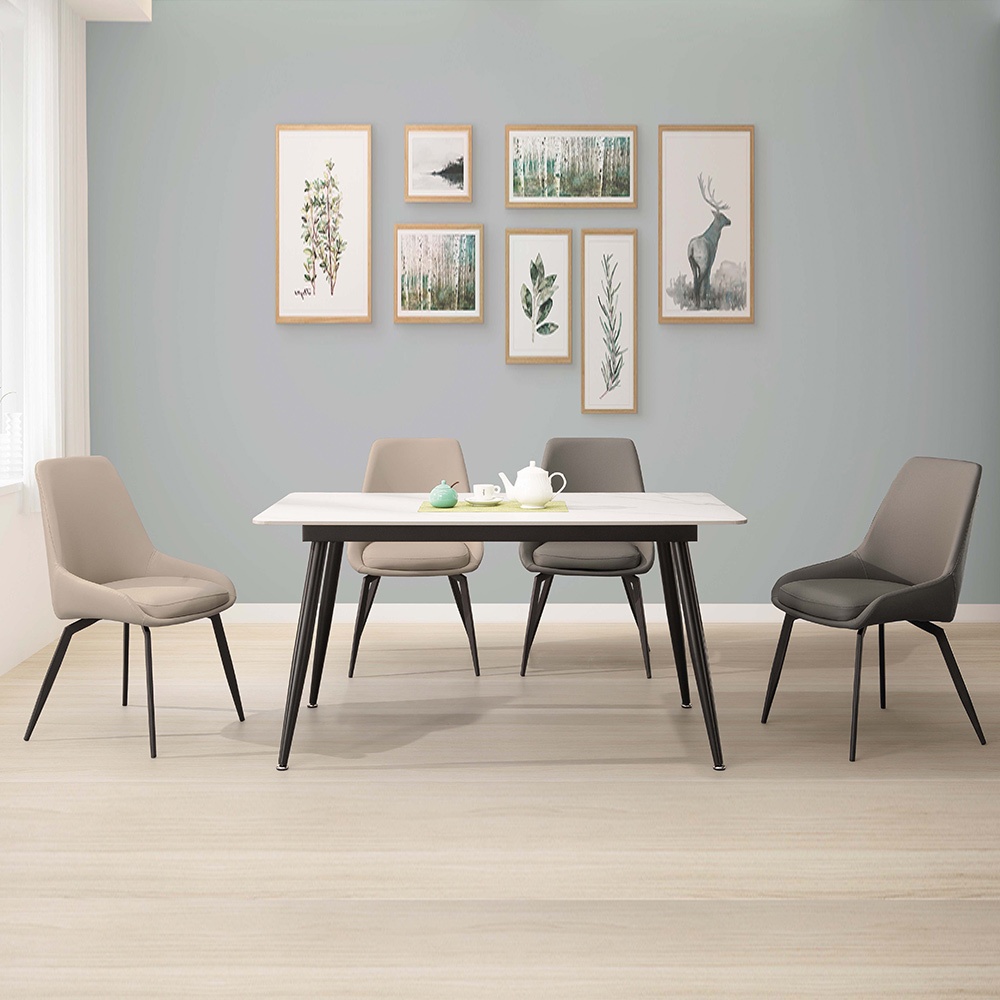 Boden-米艾卡4.7尺工業風岩板餐桌椅組合(一桌四椅-兩色可選)