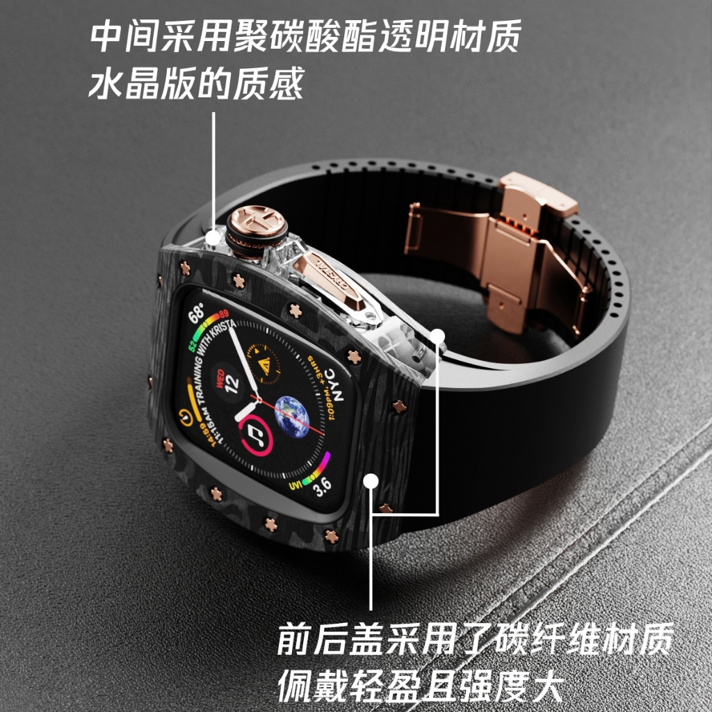 Apple Watch 手錶 改裝 RM 透明中框 碳纖維 錶殼 氟橡膠 錶帶 44mm 45mm Ultra 理查德