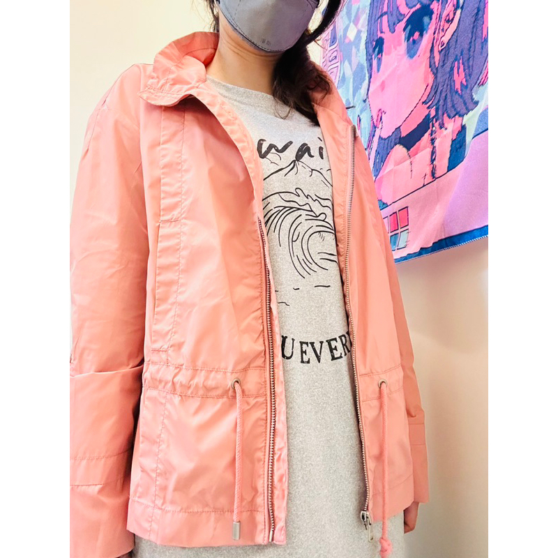 CK 粉膚色縮腰長袖防風外套 XS 防風 遮陽 Calvin Klein Jeans 防撥水 外套 口袋 膚色橘色粉紅色