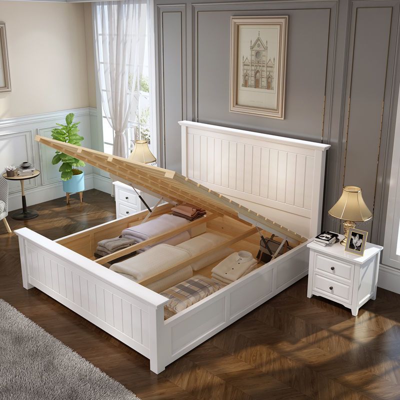 限時免運  美式床組床架 白色實木床 1.8m雙人床 主臥 1.5m 氣壓高箱 現代簡約北歐1m單人床 簡約美式床
