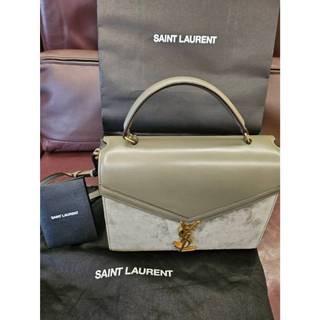YSL CASSANDRA 個性軍綠粒面壓紋皮革拼麂皮 手提兩用包 高級感拉滿 <近全新>