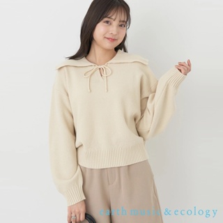 earth music&ecology 大翻領落肩剪裁針織上衣(1L41L2C0100)