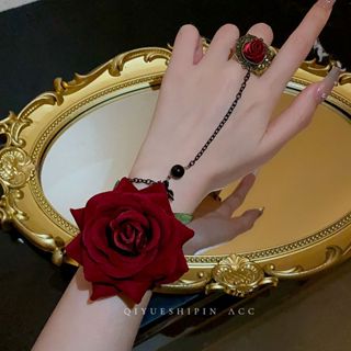【臺灣 熱賣】手鏈女 玫瑰洛麗塔lolita朋克哥特護腕 復古蕾絲戒指手套 lo手腕 配飾 溫柔少女日常配飾鏈子 手鏈