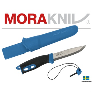 Morakniv瑞典莫拉刀Companion Spark不鏽鋼10.4cm刃長附鞘打火棒傘繩(藍)【Mor13572】