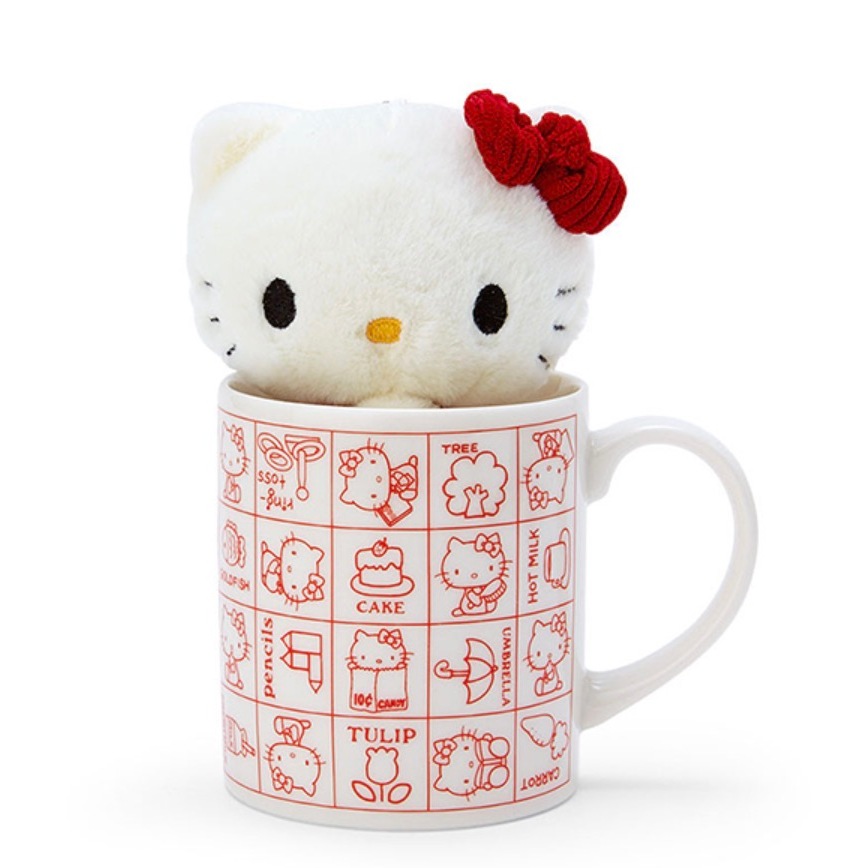 sanrio kitty 2022年出品 馬克杯＋絨毛娃娃吊鍊 組 (經典款)