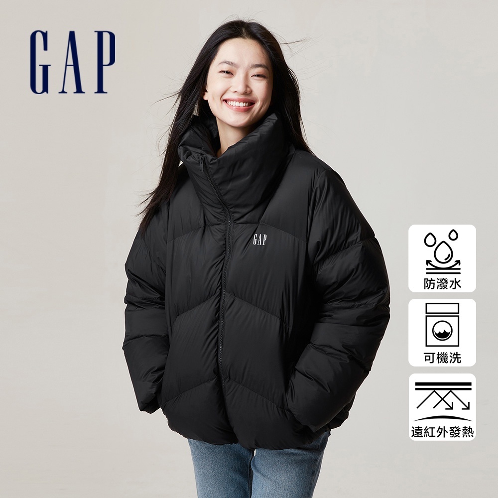 Gap 女裝 Logo防潑水立領羽絨外套-黑色(720893)