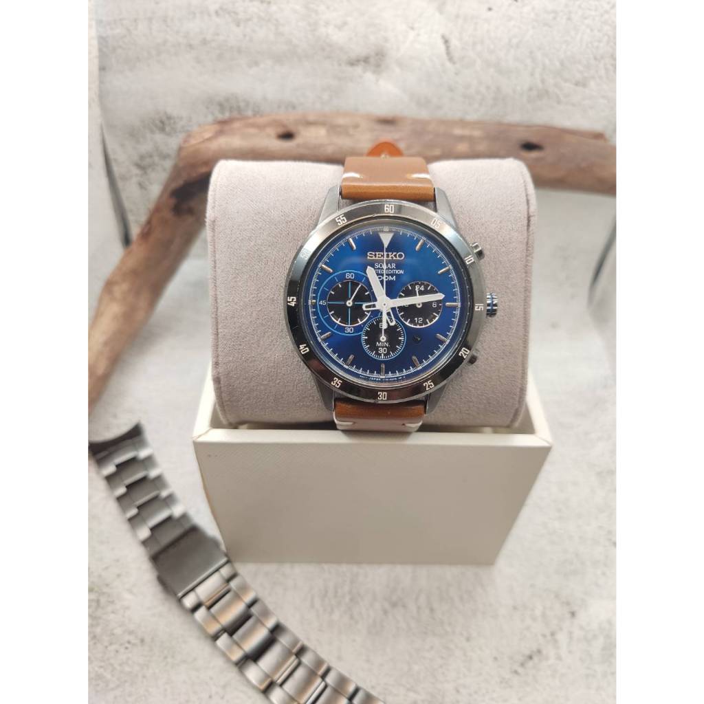 原 $14,000 湛藍 光動能 Seiko 精工 藍寶石 10BAR 全新真皮錶帶 太陽能 競速 二手 男錶