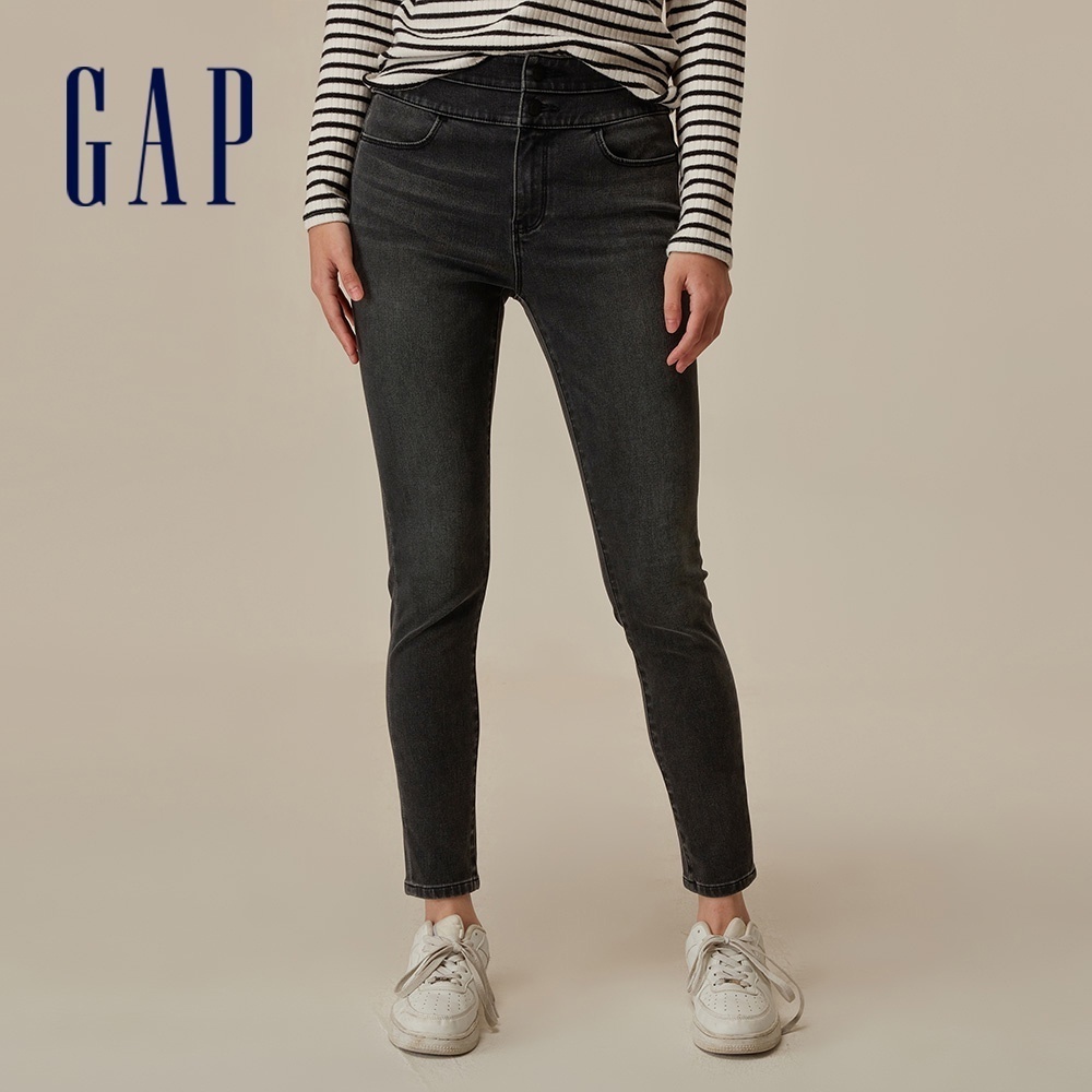 Gap 女裝 高腰緊身牛仔褲-黑灰色(798882)