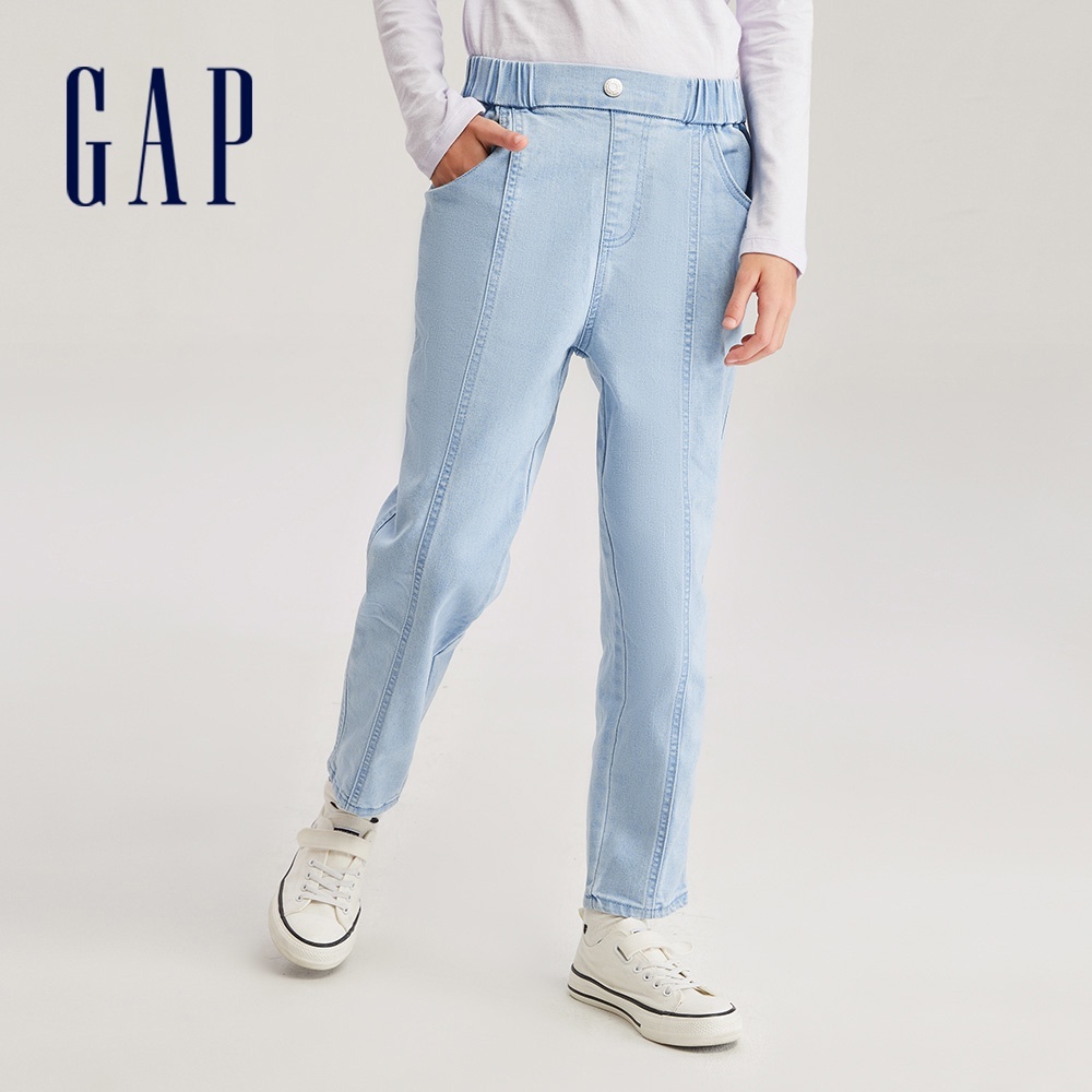 Gap 女童裝 鬆緊錐形牛仔褲-淺藍色(789272)