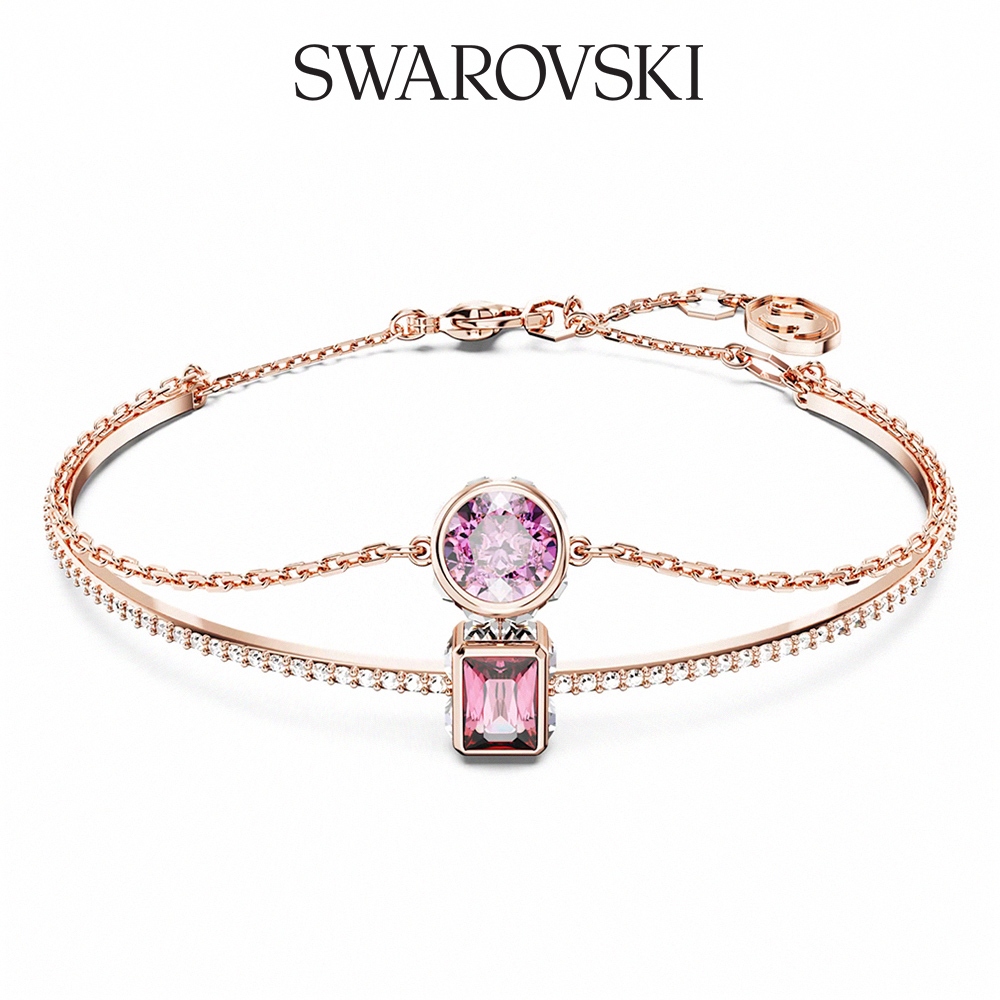 SWAROVSKI 施華洛世奇 Stilla 手鐲 混合式切割 粉紅色 鍍玫瑰金色調