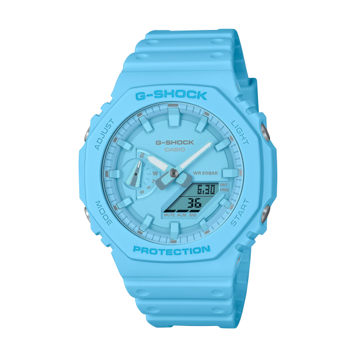 【CASIO G-SHOCK】Tone-on-Tone系列八角雙顯腕錶-天空藍/GA-2100-2A2/台灣總代理公司貨