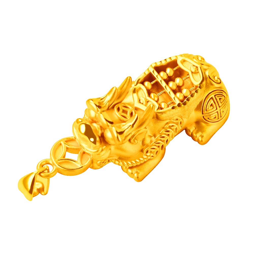 【元大珠寶】『咬財算盤貔貅』黃金墜 算盤是活動珠可撥動-純金9999國家標準16-0093