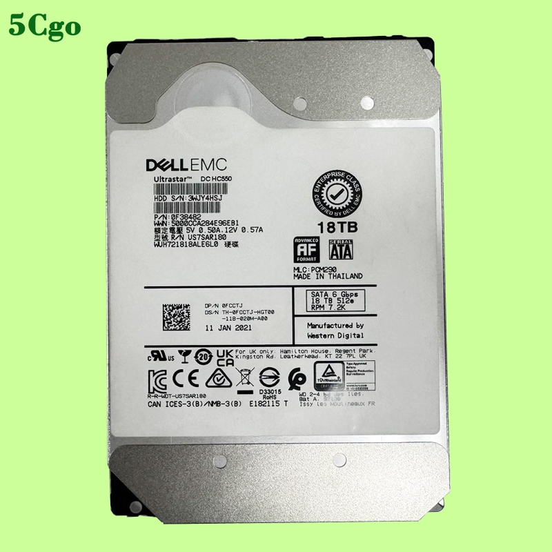 5Cgo.Dell/戴爾HC550 WUH721818ALE6L0 0FCCTJ 18TB SATA 7.2k6G伺服器