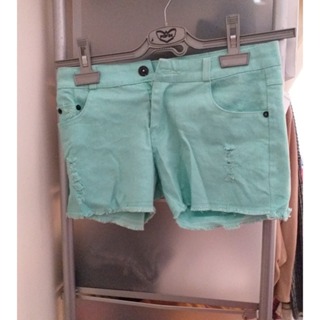 【褲子】短褲 藍綠色 湖水藍 湖水綠 牛仔短褲 近乎全新