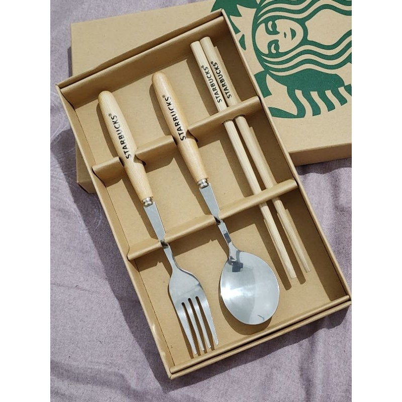 ☀️星巴克不鏽鋼餐具3件組 🍴  筷子 湯匙 叉子  餐具組