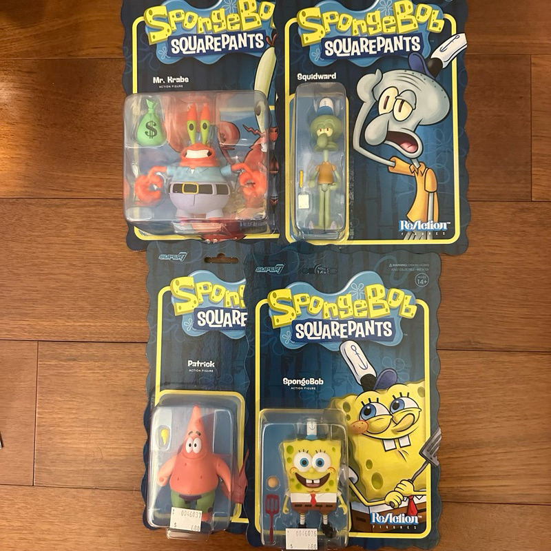 全新未拆 SpongeBob 海綿寶寶 派大星 章魚哥 蟹老闆 Super7吊卡 四隻合售