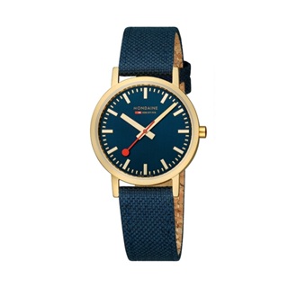 Mondaine 瑞士國鐵 Classic 平面經典金框紡織帶腕錶 深海藍 / 660440BQ / 36mm