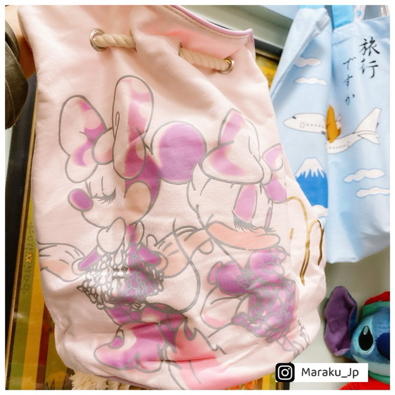 二手絕版品🇯🇵日本東京迪士尼 粉色米妮 黛西 帆布包 水桶包 包包 萬用包 側背包 手提包［小悅虎日貨🐯］