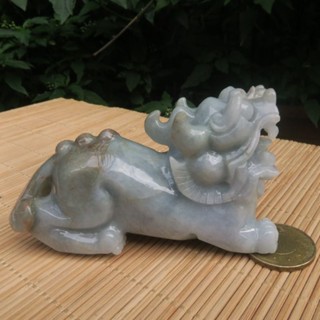 Coco緬甸玉 手工雕刻 招財翡翠擺件 超大招財鎮煞麒麟擺件 翡翠a貨附証書 現貨在臺北市