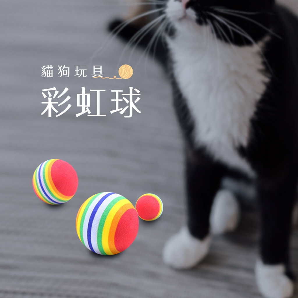【Hermosa】貓咪玩具 寵物玩具 彩虹球 玩具球 彈力球 寵物用品 球型玩具 發泡球 貓玩具 EVA發泡球